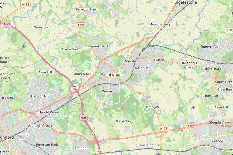 Map of Brentwood and the surrounding area