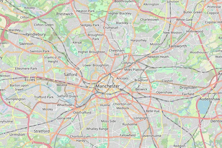 Map of Manchester and the surrounding area